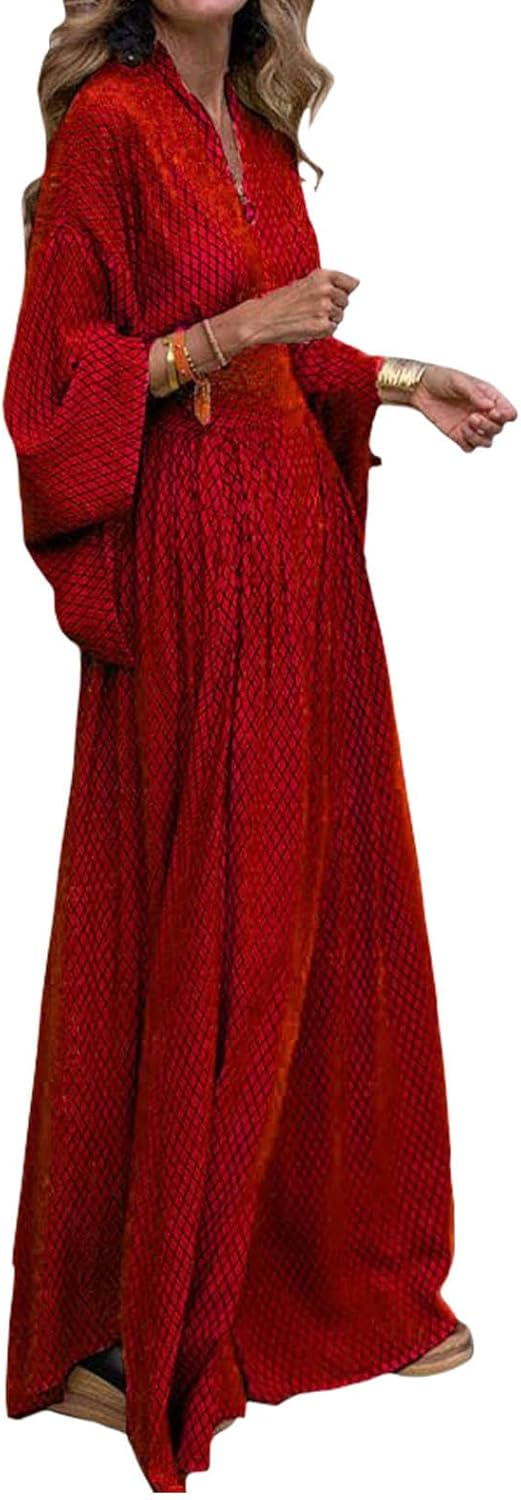 Alivebody Flowy Long Boho Maxi Dress for Women with Deep V Neck & Bell Sleeves, Empire Waist Casual Wedding Guest Dress