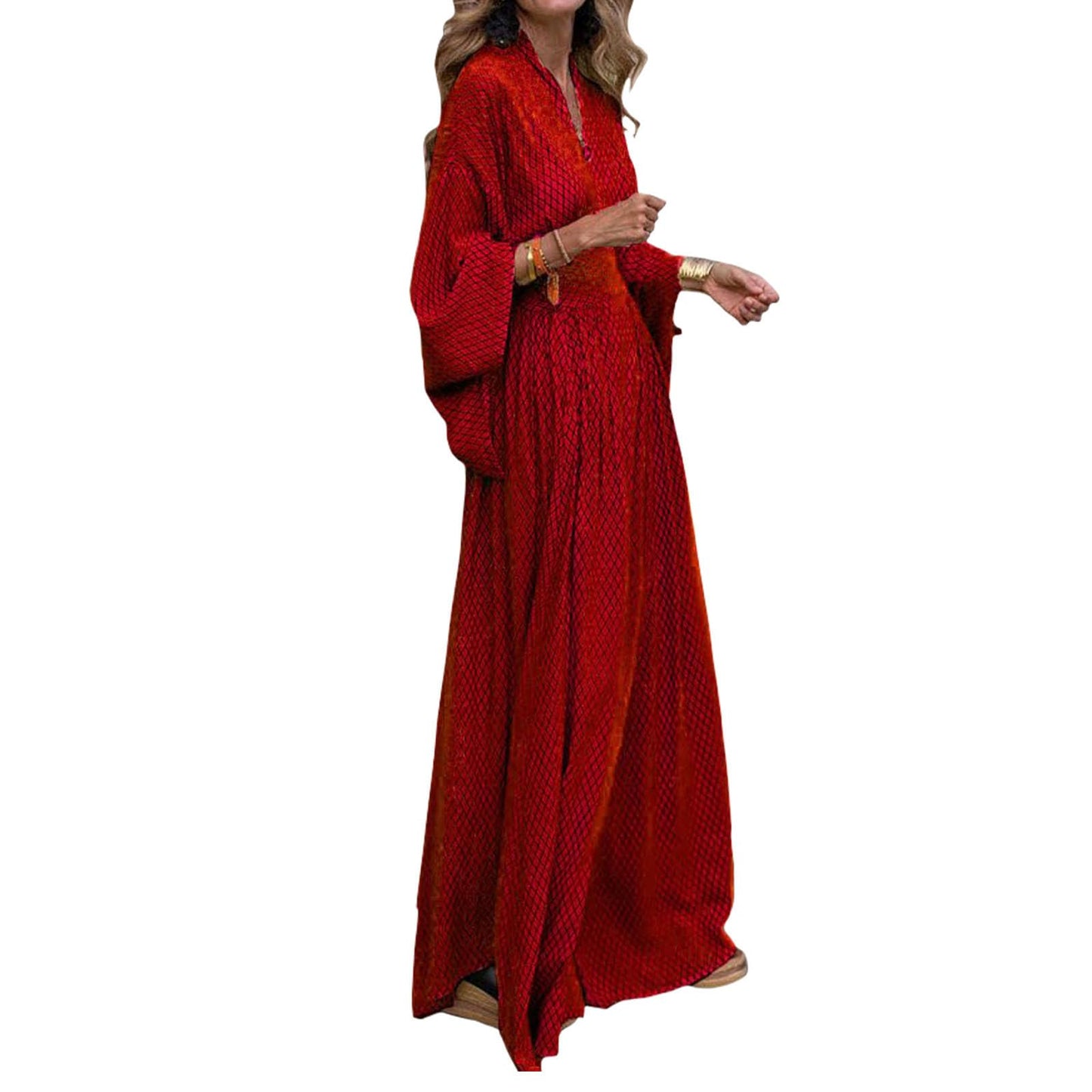 Alivebody Flowy Long Boho Maxi Dress for Women with Deep V Neck & Bell Sleeves, Empire Waist Casual Wedding Guest Dress