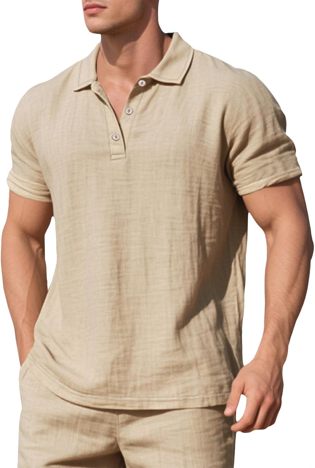 Embryform Mens Shirts Breathable Casual Linen Short Sleeve Lapel V Neck Button Down Basic Polo Shirts Lightweight Summer Tops
