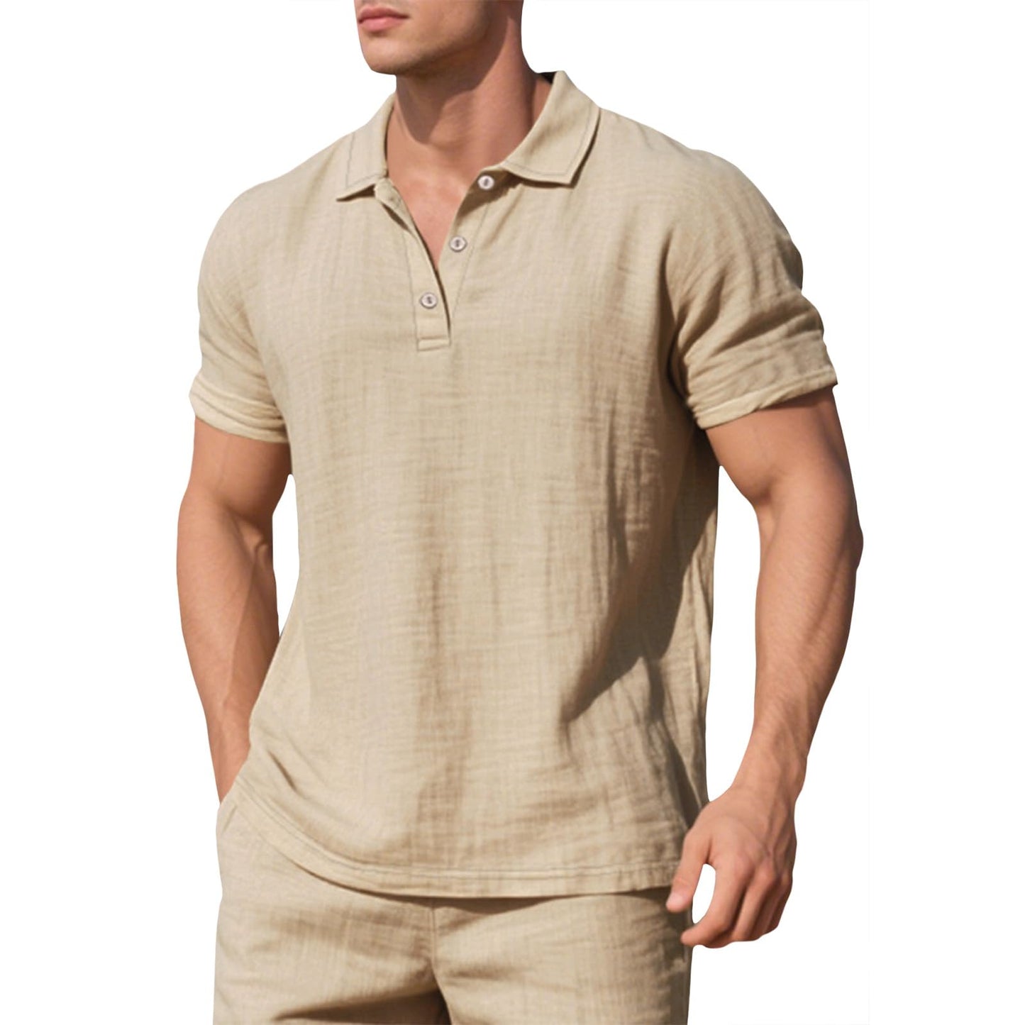 Embryform Mens Shirts Breathable Casual Linen Short Sleeve Lapel V Neck Button Down Basic Polo Shirts Lightweight Summer Tops