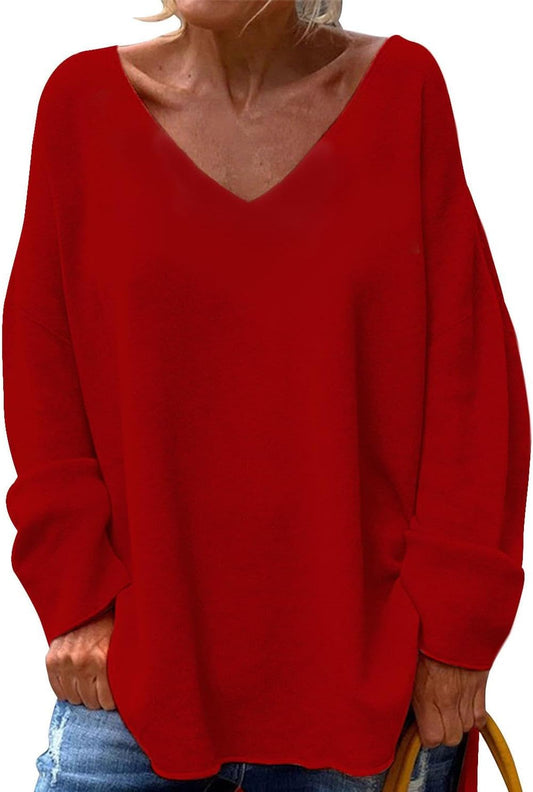 GYMDOG Women Long Sleeve Shirts V Neck Casual and Fishion Solid Color Oversize Tops Basic Tee
