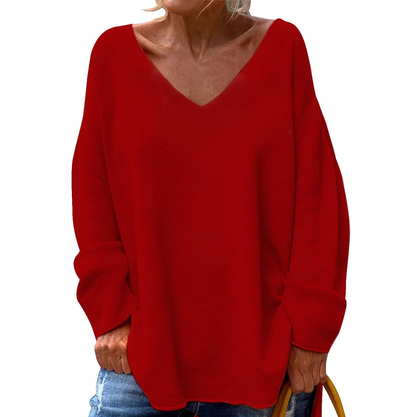 GYMDOG Women Long Sleeve Shirts V Neck Casual and Fishion Solid Color Oversize Tops Basic Tee