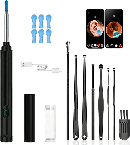 gukoo Ear Wax Removal Kit, 10MP HD Wireless Ear Cleaner with LED Light & Camera, 2-in-1 with Tweezers & Silicone Scoop, IP67 Waterproof (Black, 6 Scoops)