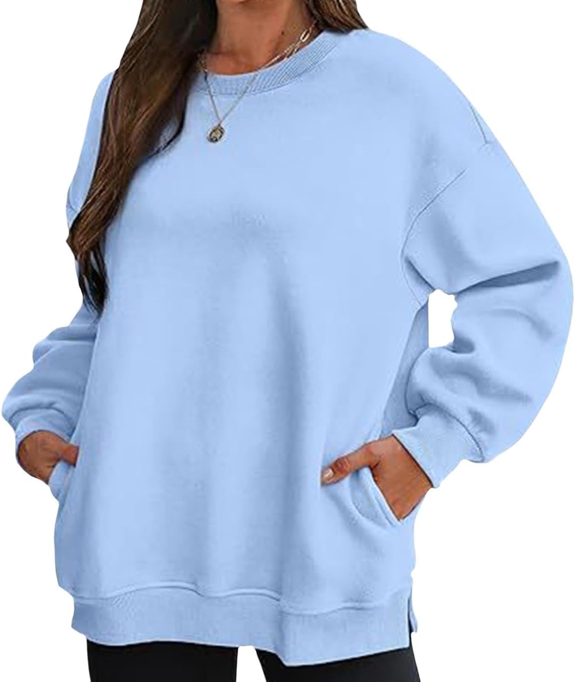 FONDBERYL Sweatshirt for Women 2025 Fall Winter Long Cuffed Sleeve Crew Neck Sweatshirts with Pockets