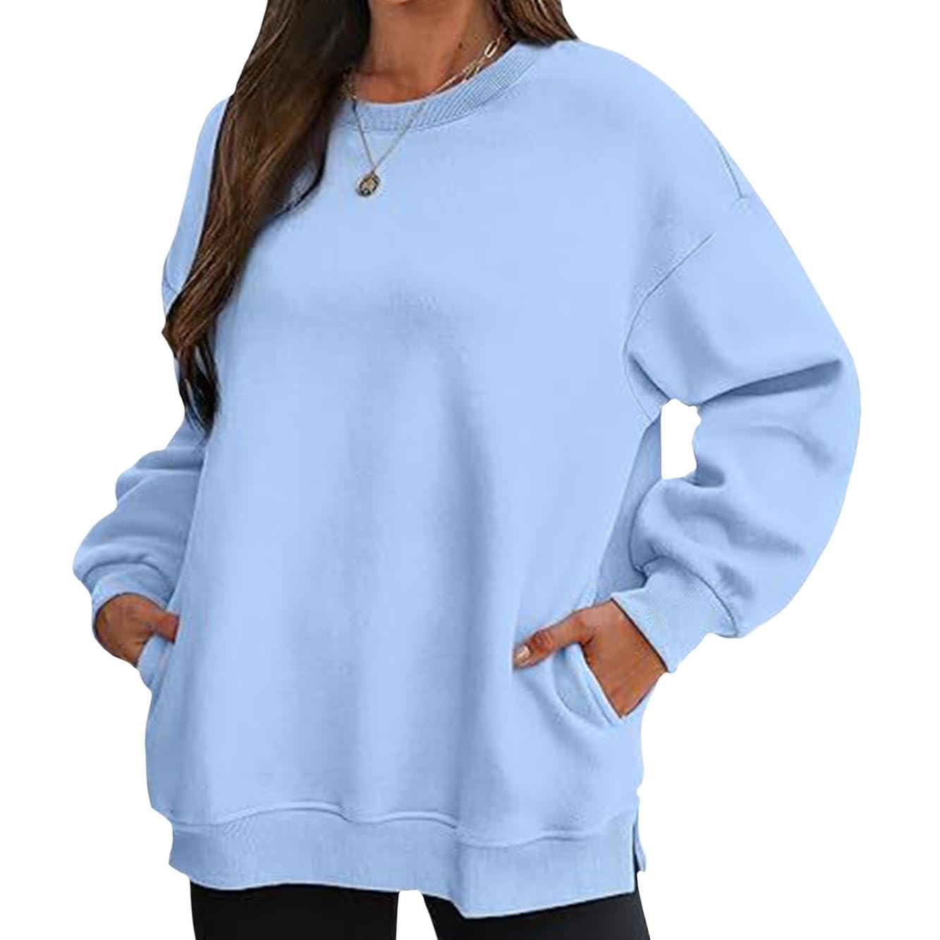 FONDBERYL Sweatshirt for Women 2025 Fall Winter Long Cuffed Sleeve Crew Neck Sweatshirts with Pockets