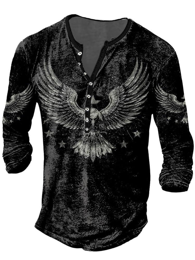JiffPom Mens Henley Shirts Christian Shirt Jesus Cross Retro Long Sleeve Casual Button Down Washed T-Shirts Boy's Tops