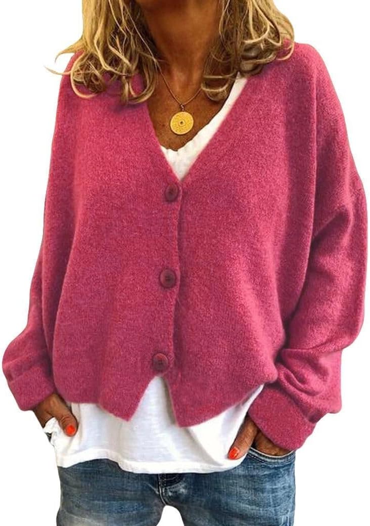 GYMTANK Women's V-Neck Cardigan | Lightweight Knit Button Down Fall Sweater | Casual Soft Open Front Sweater