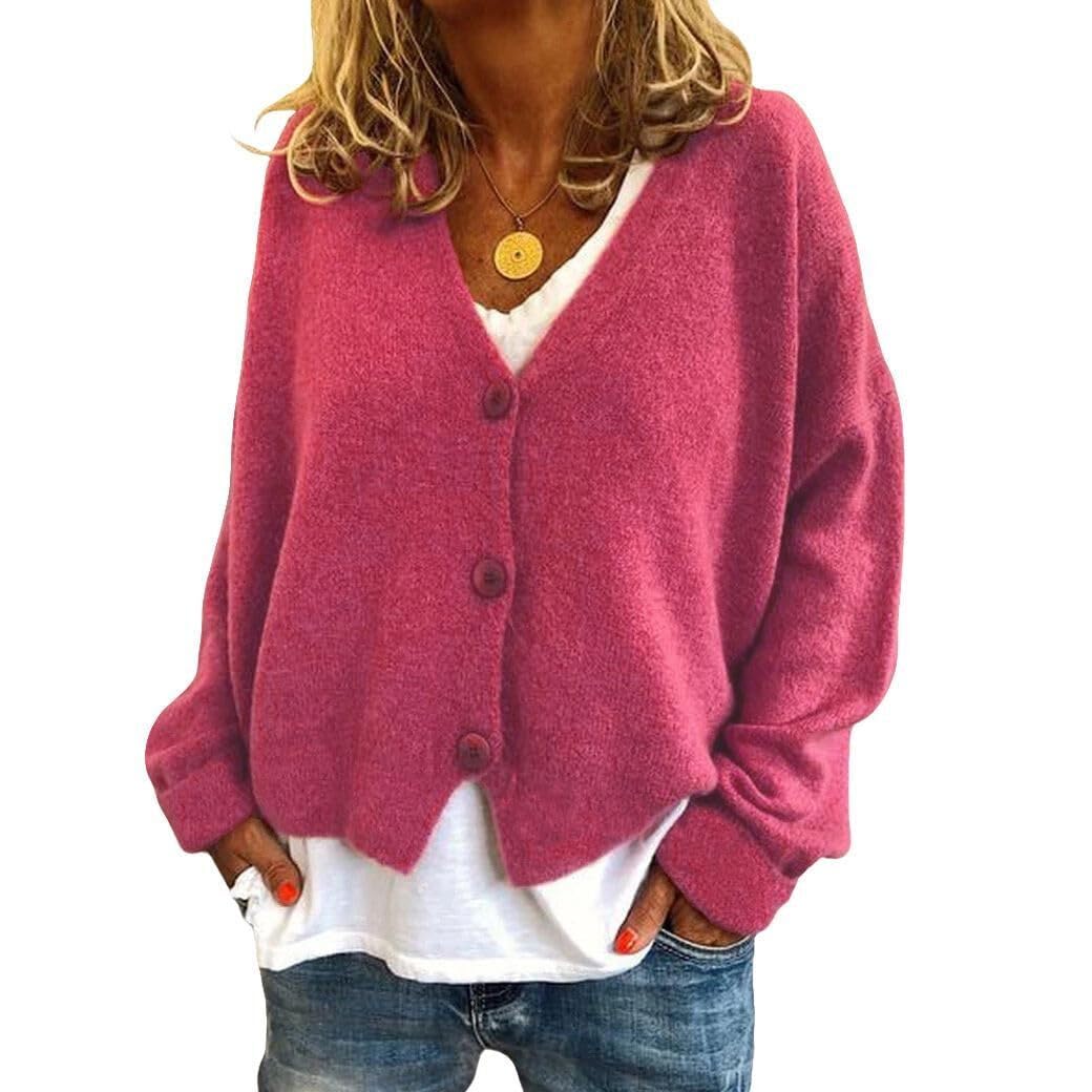 GYMTANK Women's V-Neck Cardigan | Lightweight Knit Button Down Fall Sweater | Casual Soft Open Front Sweater