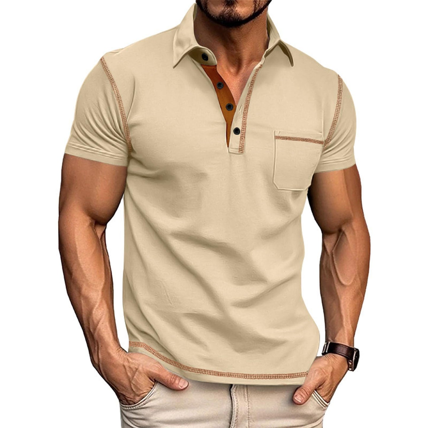 FONDBERYL Mens Polo Shirts Casual Regular Fit Shorts Sleeve Summer Shirt Classic Collared Button Golf Shirts with Pocket