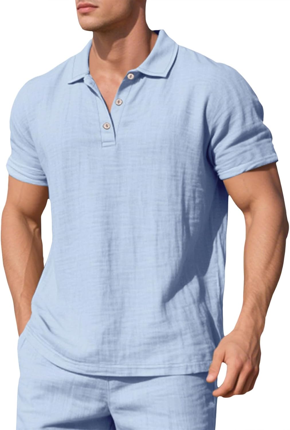 Embryform Mens Shirts Breathable Casual Linen Short Sleeve Lapel V Neck Button Down Basic Polo Shirts Lightweight Summer Tops