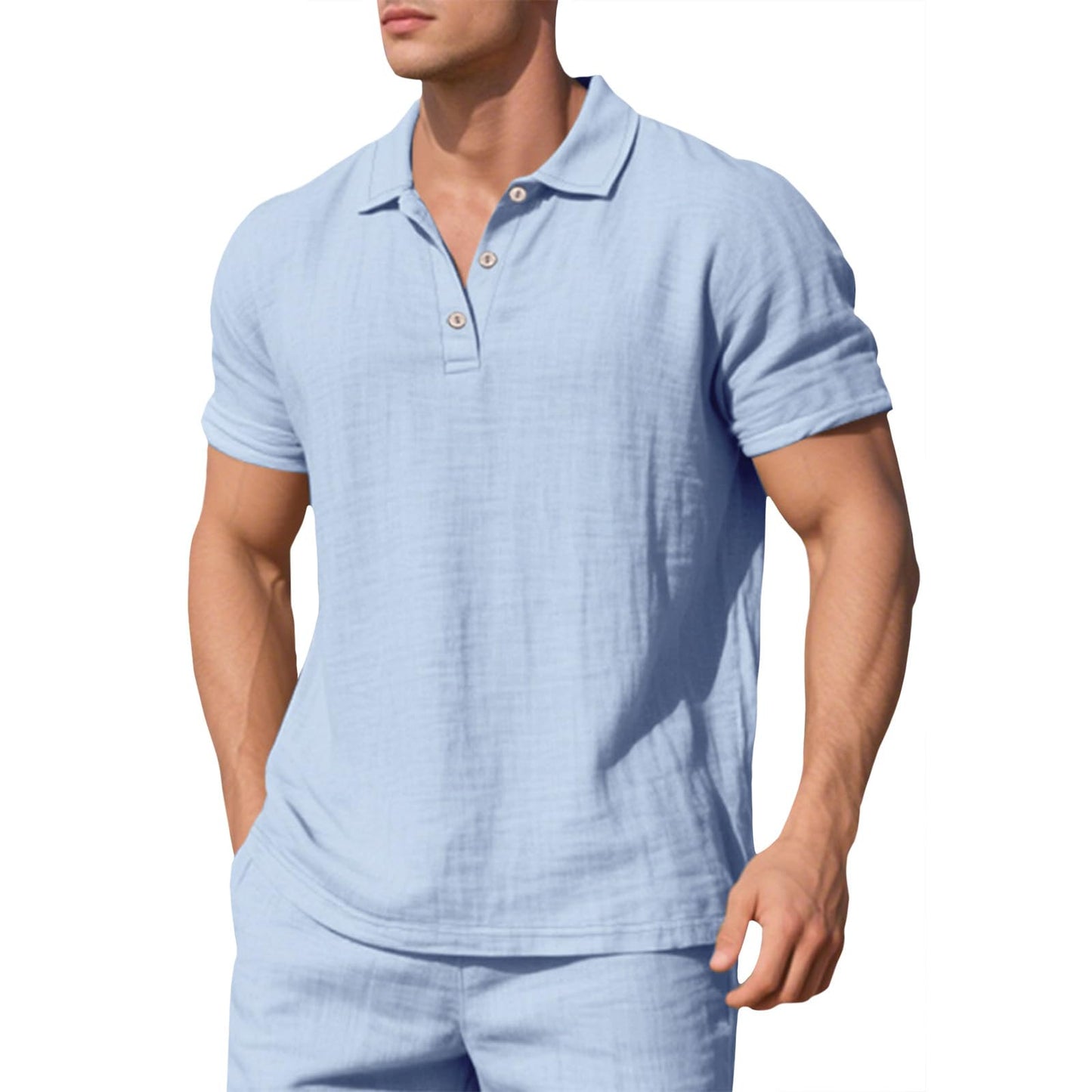 Embryform Mens Shirts Breathable Casual Linen Short Sleeve Lapel V Neck Button Down Basic Polo Shirts Lightweight Summer Tops