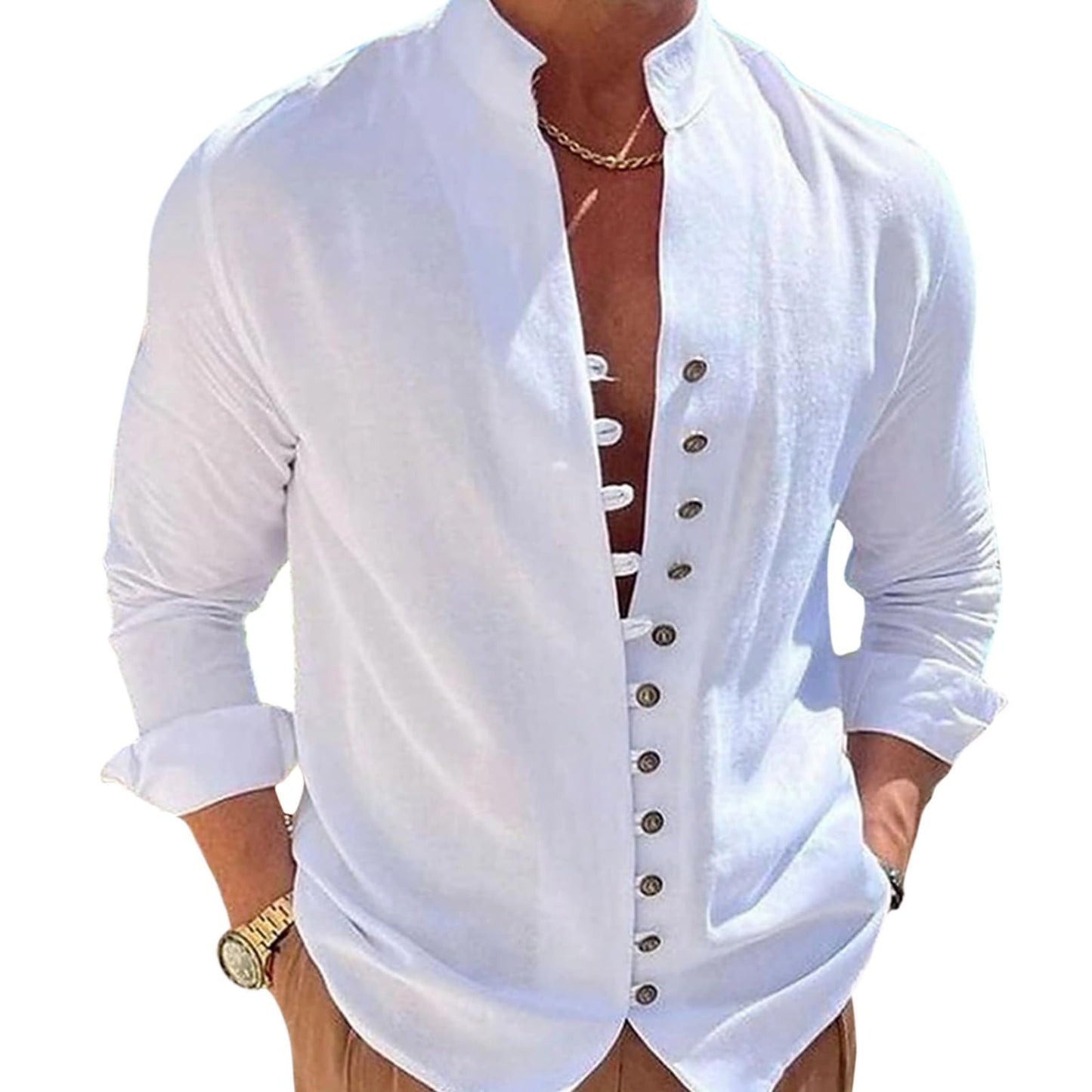 Befox Mens Dressy Casual Button Down Shirts Solid Color Cotton Blend Long Sleeve Summer Vacation Shirt Tops