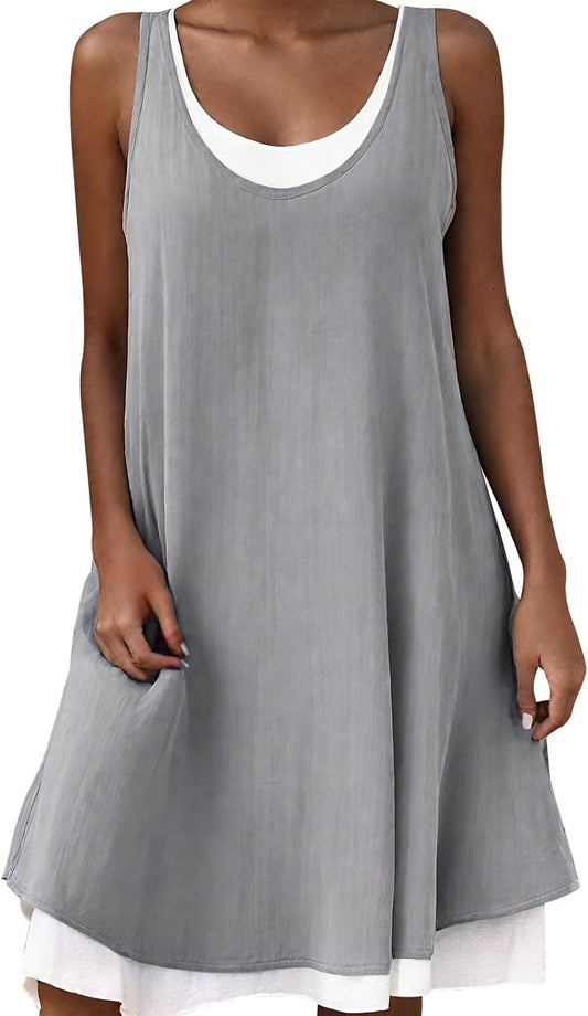 GYMTSL Midi Dresses for Women Summer Beach Tshirt Sundresses Casual Loose Fit Crewneck Sleeveless Basic Shift Tank Dress
