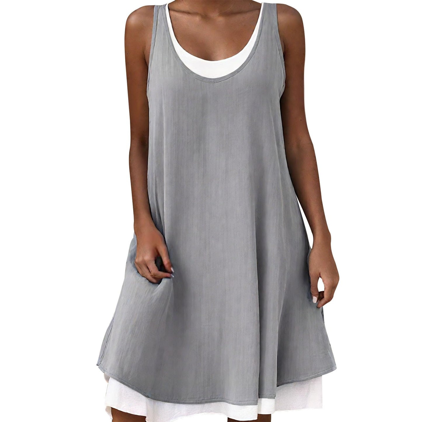 GYMTSL Midi Dresses for Women Summer Beach Tshirt Sundresses Casual Loose Fit Crewneck Sleeveless Basic Shift Tank Dress