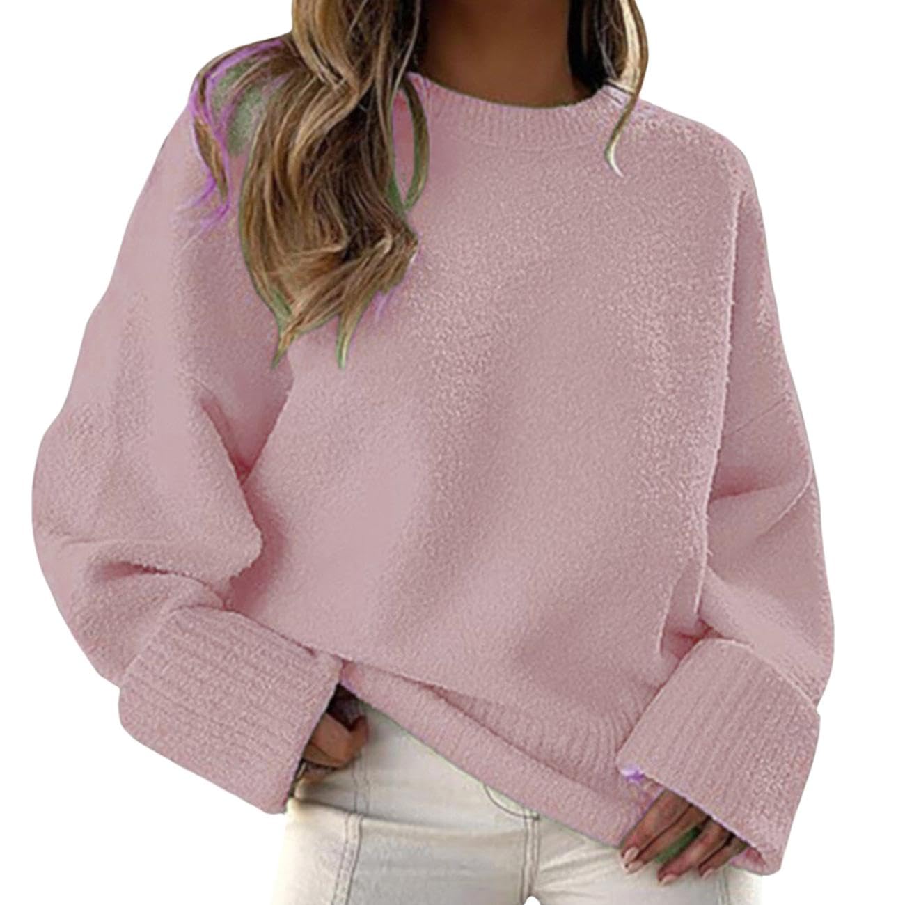 GYMTANK Sweater for Women 2025 Fall Winter Solid Crew Neck Long Sleeve Casual Loose Pullover Oversize Chunky Sweater
