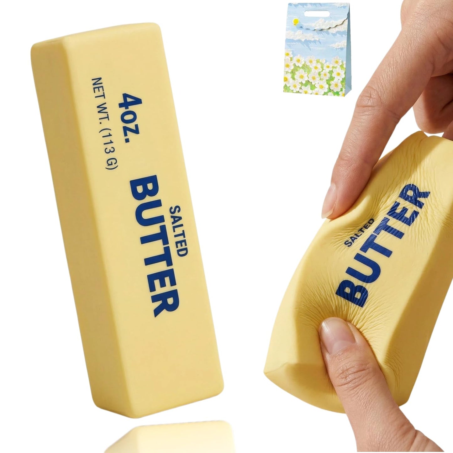 Kribee 14oz Big Butter Squishy, Giant Realistic Butter Squeeze Toys & Mini Squeezy Butter Set, Soft Slow Rising Stress Relief Fidget Toy for Stress Relief Anxiety Sensory Gifts (Yellow 2pcs,14oz)