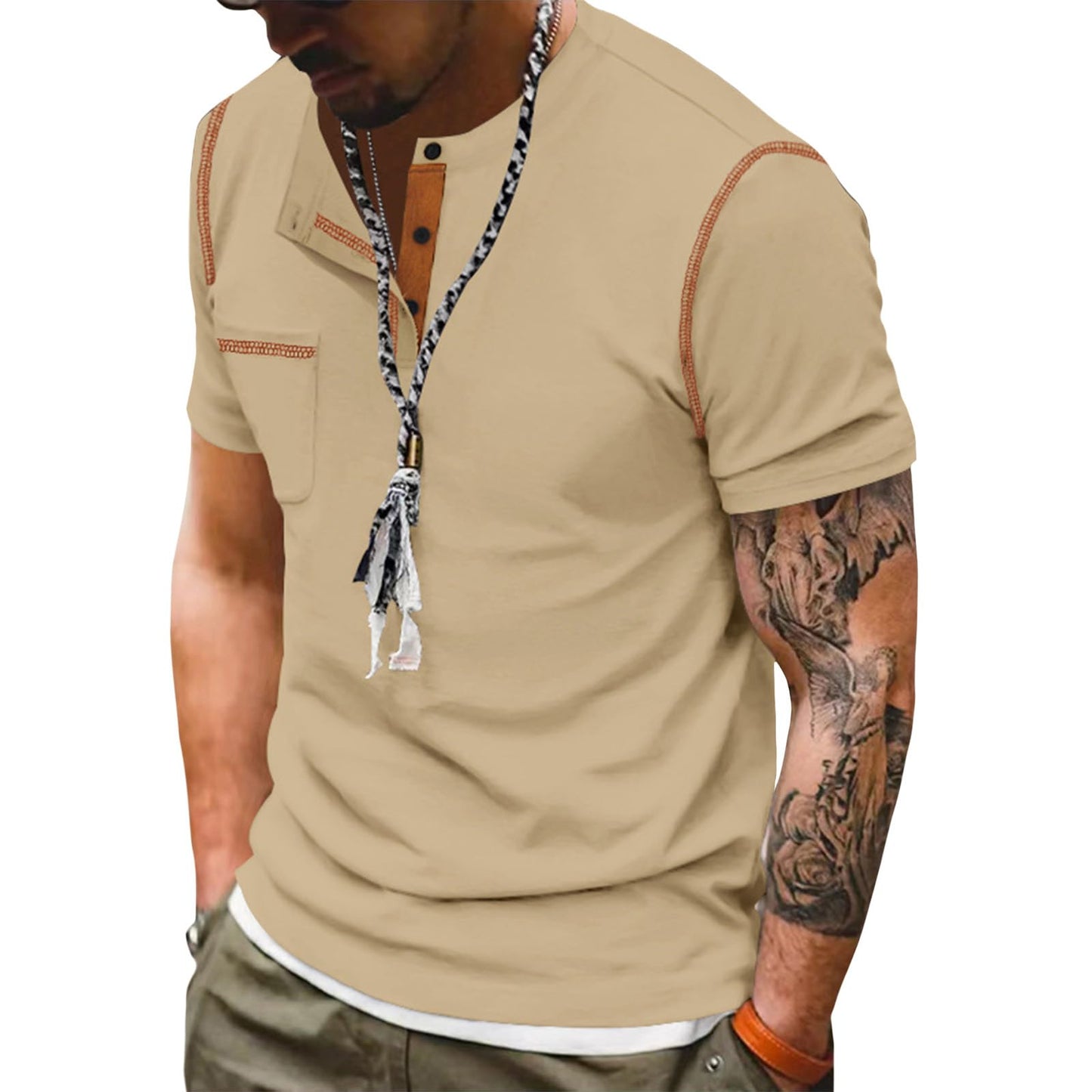 Embryform Shirts for Men Summer Short Sleeve Casual Basic Henley T-Shirts with Pocket Fashion Stylish Classic Button Tee Tops