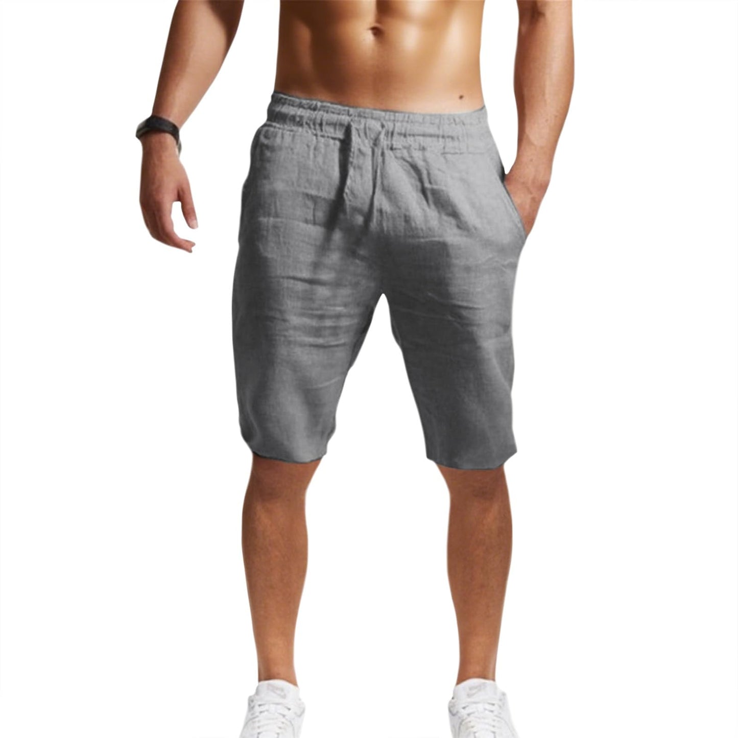 GYMTSL Mens Linen Shorts Casual Loose Fit Elastic Drawstring Waist Straight Leg Summer Beach Vacation Bermuda Shorts