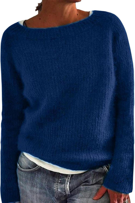 GYMTANK Women's Winter Sweater 2025 Fall Basic Timeless Long Sleeve Solid Boat Neck Chunky Sweater Pull Over Tops