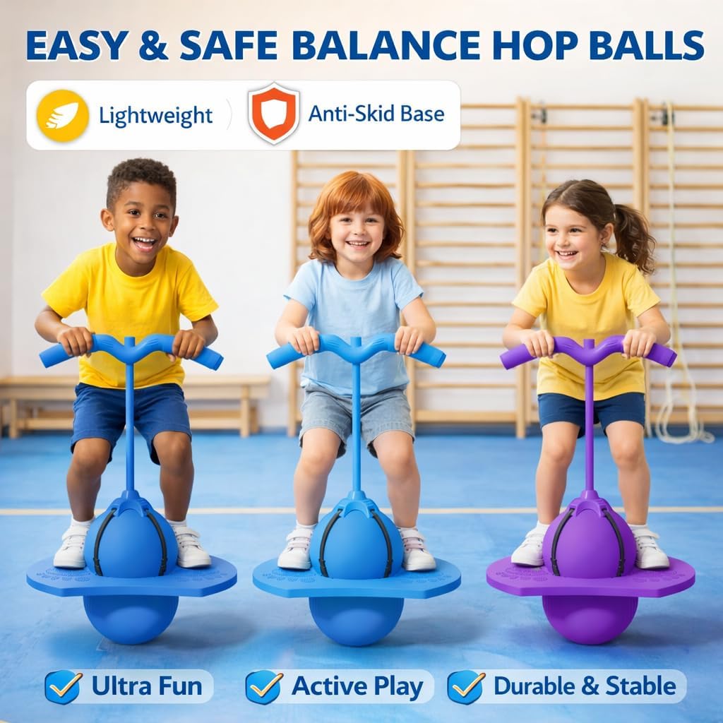 Kribee 2026 Upgraded Pogo Ball, Balance Jumping Ball with Adjustable Handle & Pump, High Jump Bounce Trick Board Pogo Jumper, Quiet Indoor Outdoor Energy Burner Toy