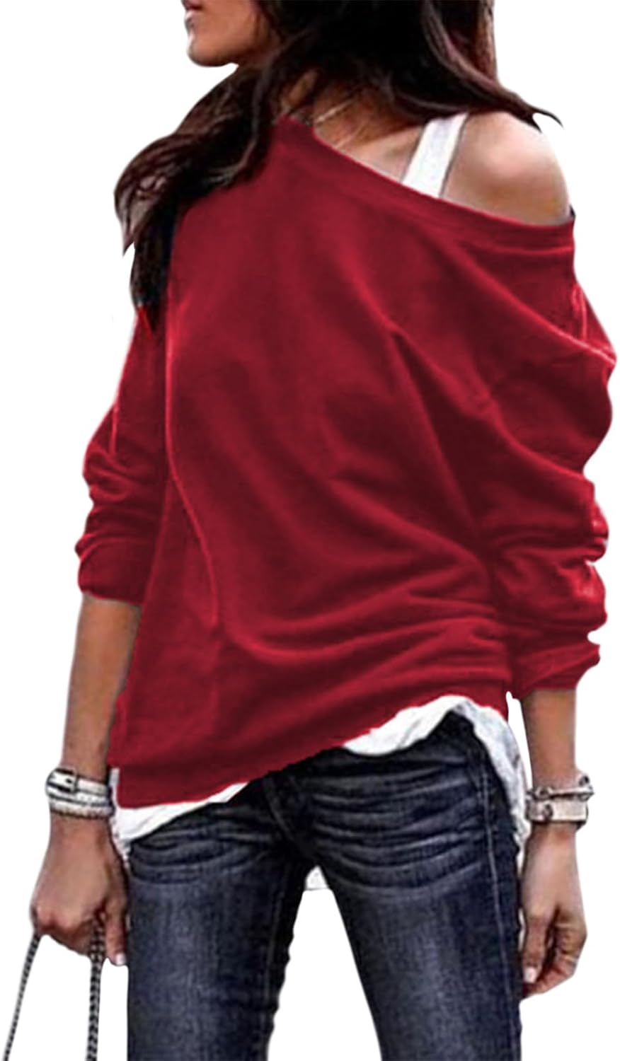 WAZZAP Off Shoulder Sweatshirt for Women, Baggy Oversized Crewneck Long Sleeve Shirt Loose Fit 2026 Fashion Tunic Tops