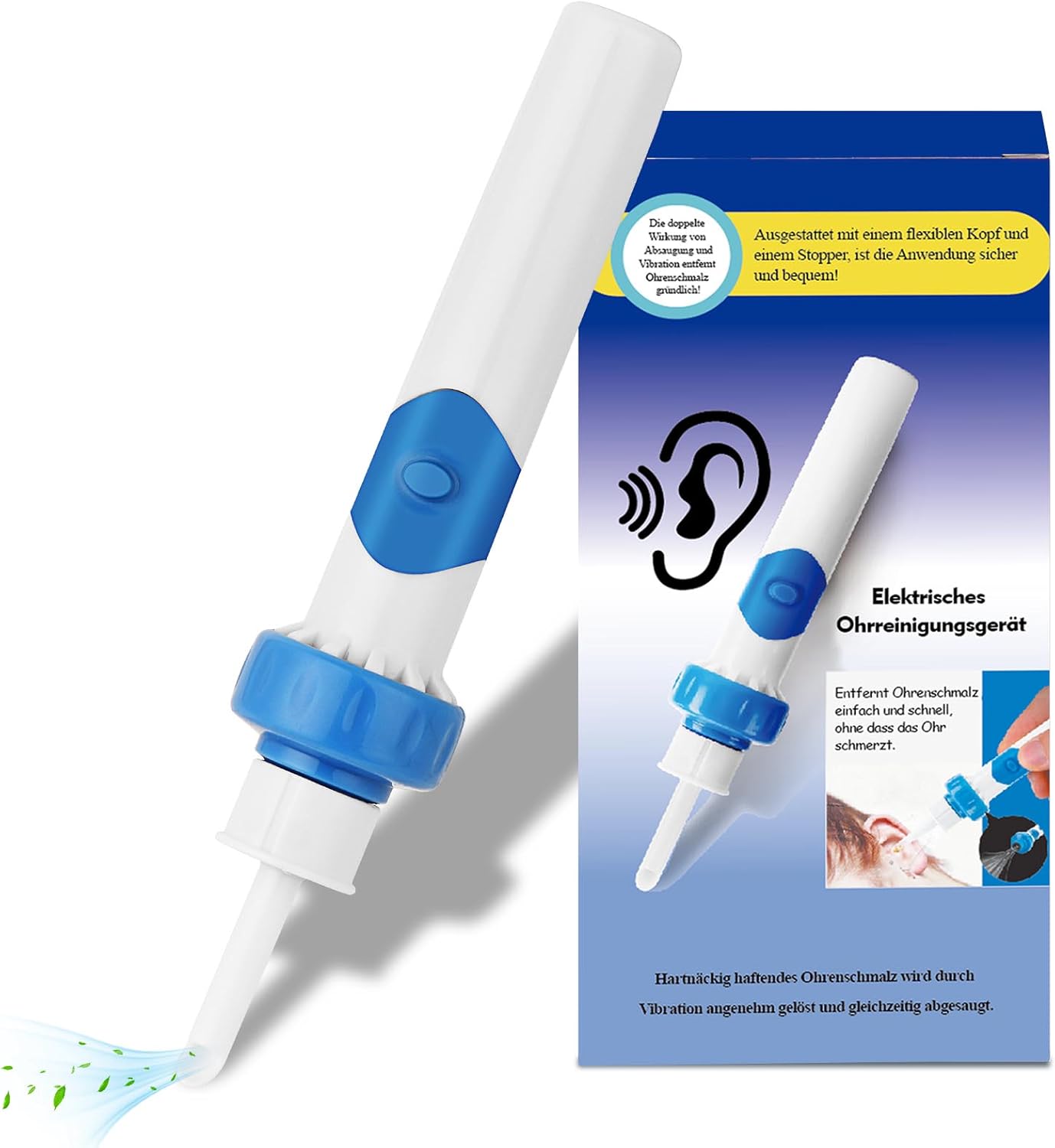 gukoo Ear Wax Removal, Ear Wax Vacuum Removal Kit,Soft and Comfortable Ear Suction Wax Remover Low Noise Electric Vacuum Ear Cleaner for Adults and Children,Includes 2 Silicone Replacement Heads-Light Blue