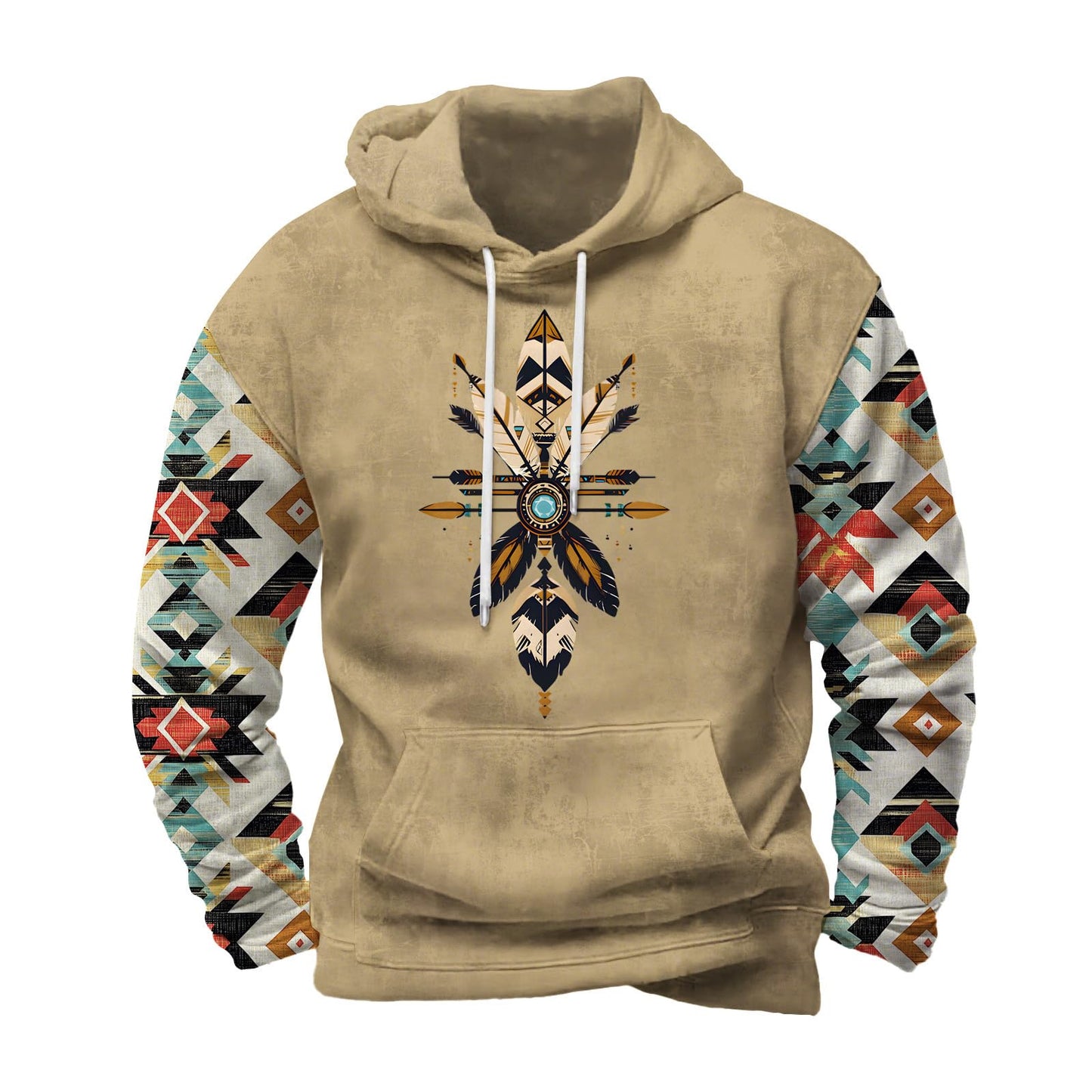 Befox Mens Sweatshirts,Aztec Hoodie Western Vintage Fall Long Sleeve Hooded Tops Tribal Graphic Pullover With Pockets