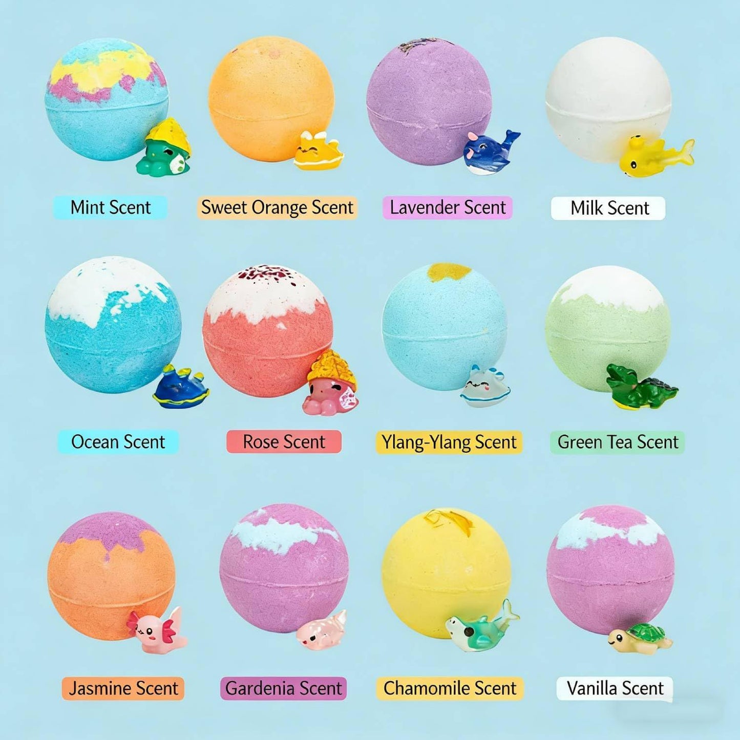 Kribee Ocean Toy Bath Salt Ball Sleeve Box Bath Bombs,2026 New 12-Pack Bath Bombs with Toys Inside,Upgrade Easter Gifts Bubble Easter Basket Stuffers Easter Egg Fillers
