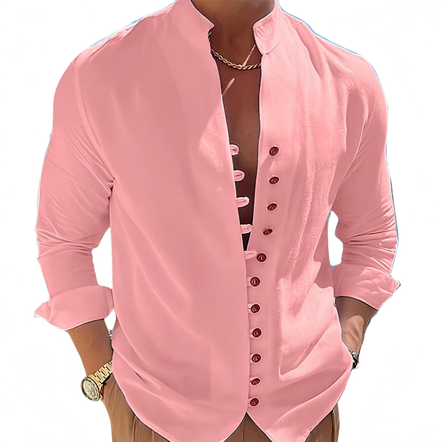Befox Mens Dressy Casual Button Down Shirts Solid Color Cotton Blend Long Sleeve Summer Vacation Shirt Tops