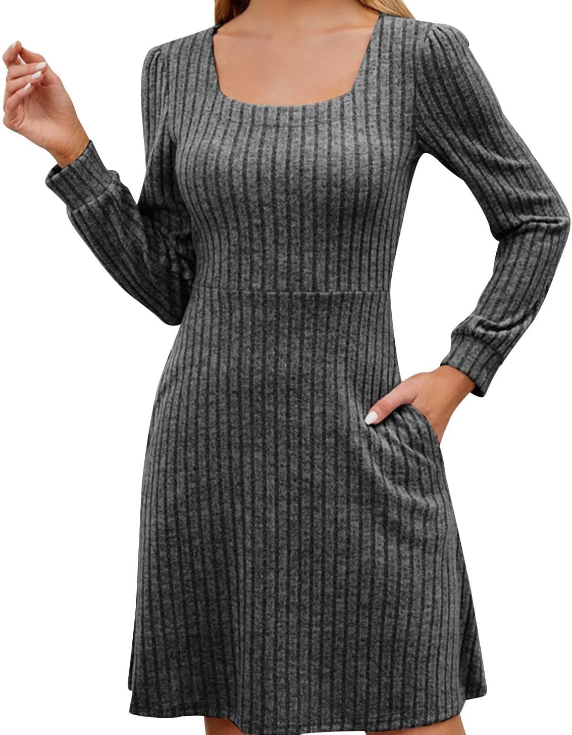GYMDOG Women Dress for Summer Spring with Square Neck Casual Midi Polyester Skirt Solid Stripes Classic Dresses