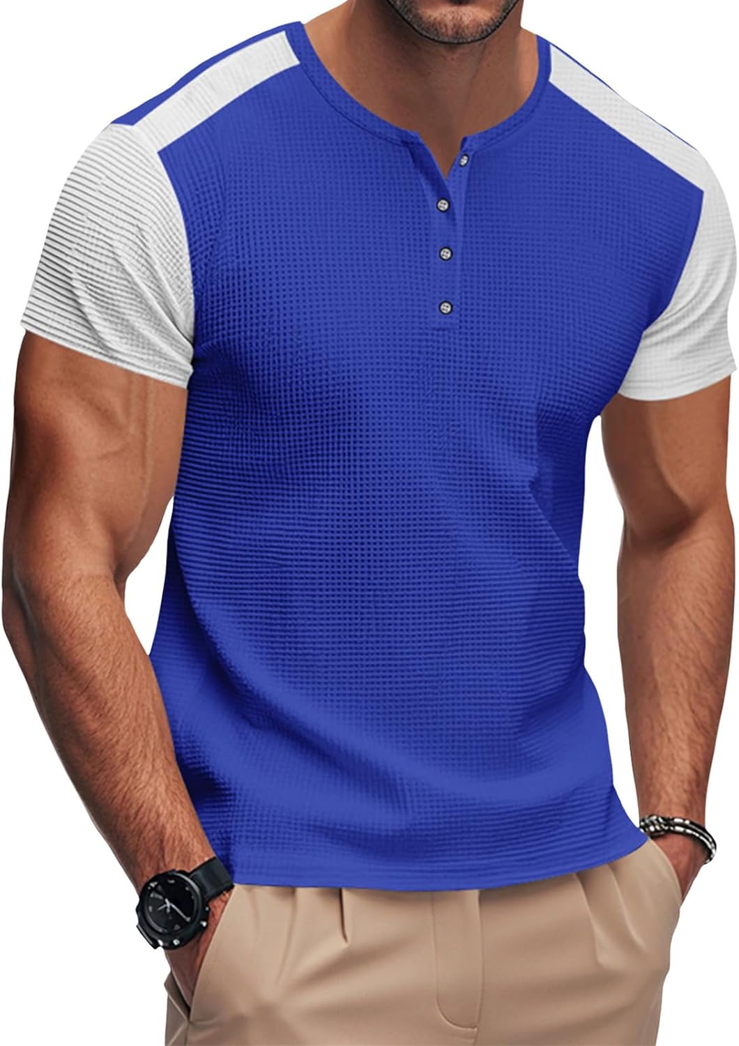 GYMDOG Mens Henley Shirts Gym Workout Athletic Shirt Tees Color Block Short Sleeve Button Crewneck Muscle Slim Fit T-Shirt