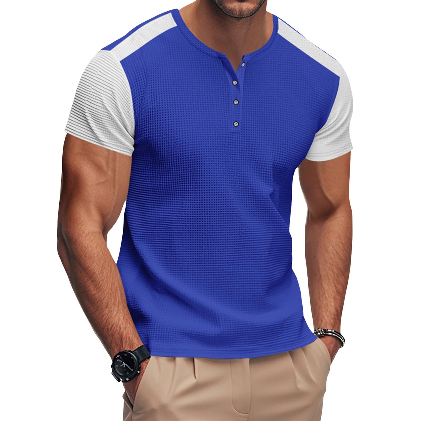 GYMDOG Mens Henley Shirts Gym Workout Athletic Shirt Tees Color Block Short Sleeve Button Crewneck Muscle Slim Fit T-Shirt