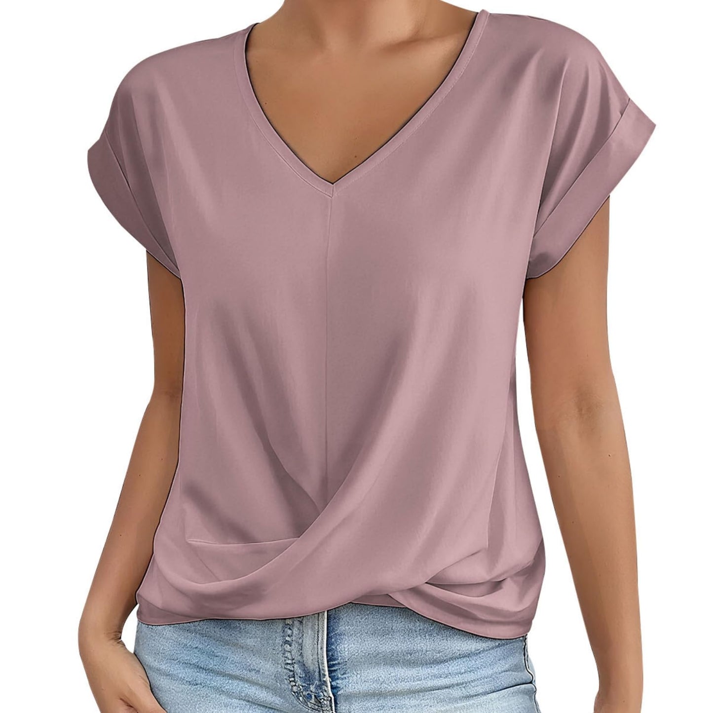 Alivebody Shirts for Women Summer Tops 2025 V Neck Blouse Short Sleeve Casual Polyester Fashion T-Shirts