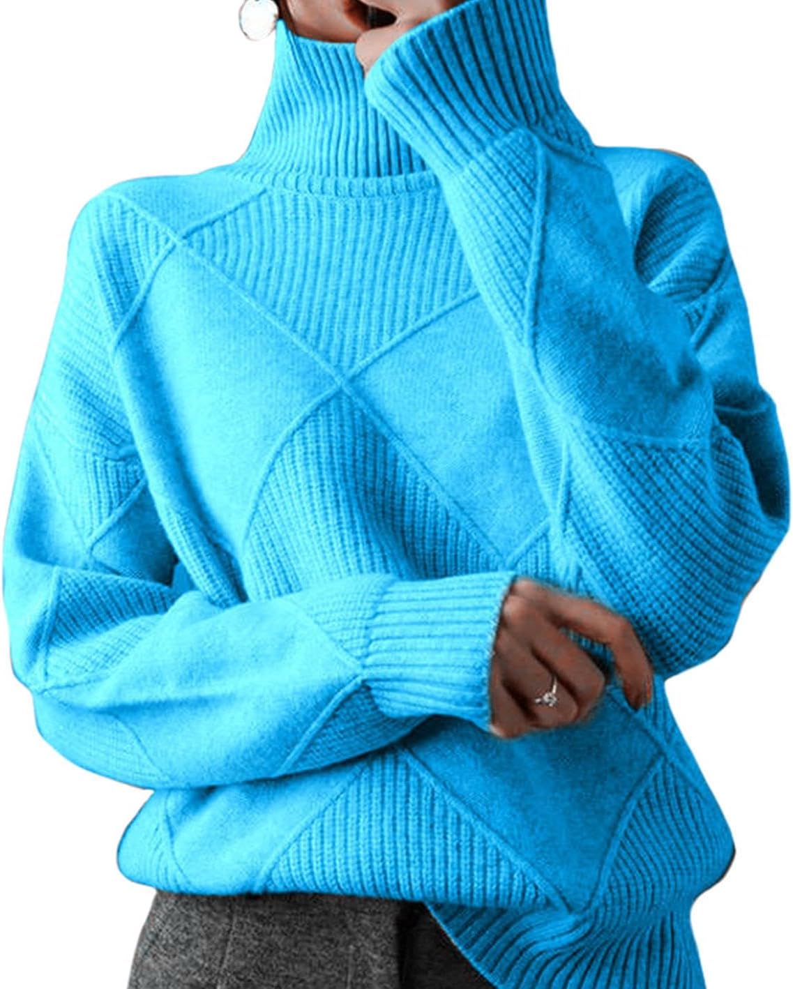 WAZZAP Sweaters for Women Fall Winter Turtleneck Long Sleeve Casual Loose Pullover Chunky Sweater Plus Size