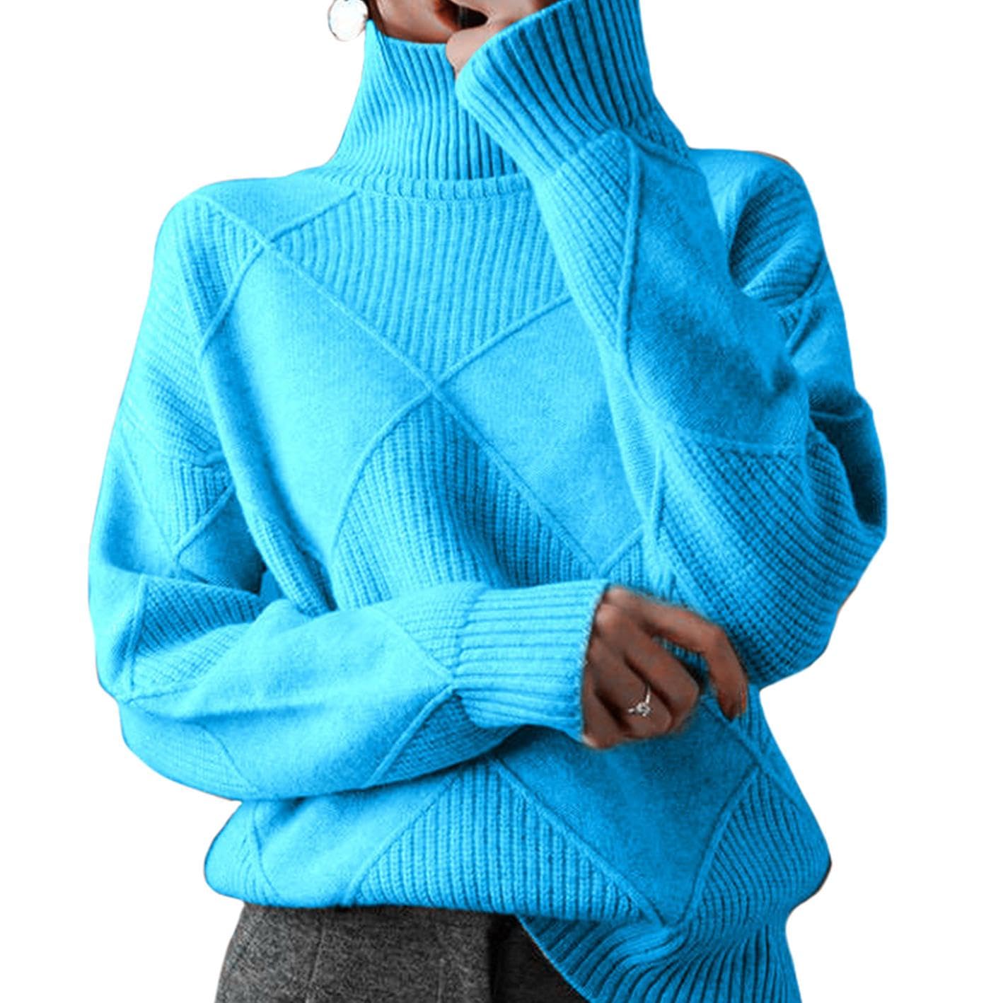 WAZZAP Sweaters for Women Fall Winter Turtleneck Long Sleeve Casual Loose Pullover Chunky Sweater Plus Size