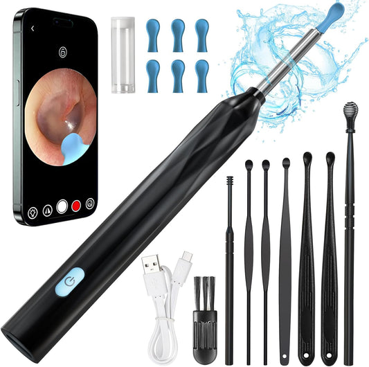 gukoo Wireless Visual Ear Pick FDA Eligible Ear Wax Removal Kit with 6 Ear Spoon Covers Ear Cleaner with Camera Compatible with iOS and Android Systems for Kids, Adults & Pets, Black Color