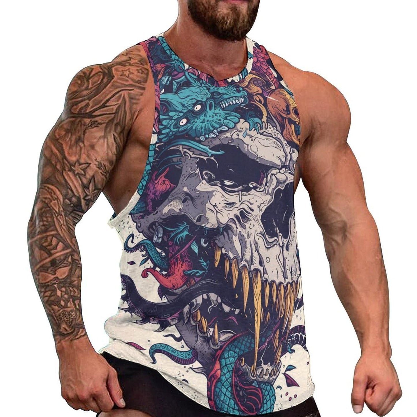 NAVARCH Mens US Flag Tank Tops Skull Graphic Print Sleeveless Crew Neck Western Shirts for Men Fashion Vest