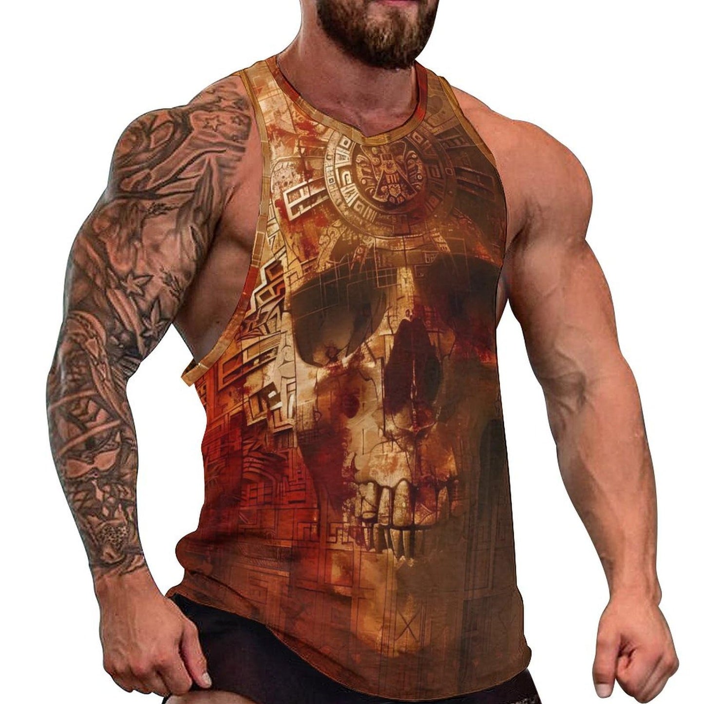NAVARCH Mens US Flag Tank Tops Skull Graphic Print Sleeveless Crew Neck Western Shirts for Men Fashion Vest