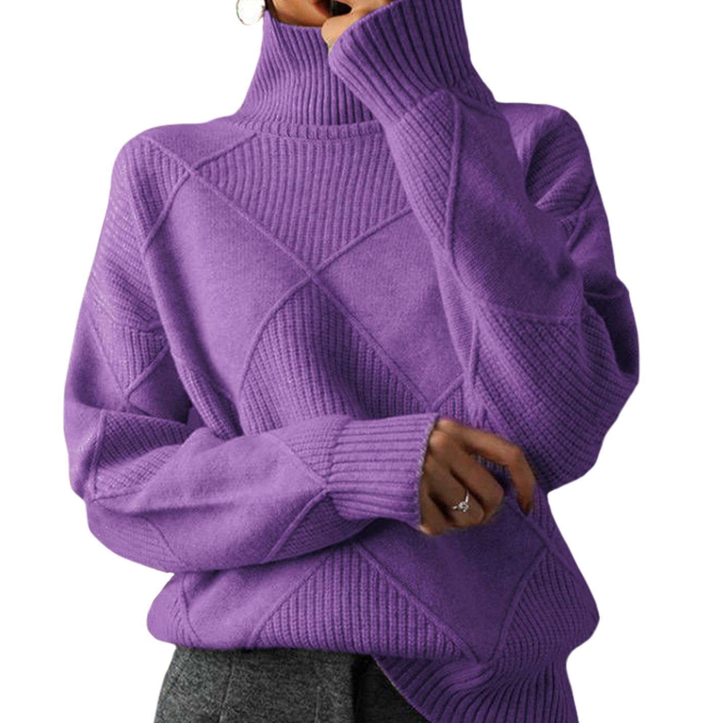 WAZZAP Sweaters for Women Fall Winter Turtleneck Long Sleeve Casual Loose Pullover Chunky Sweater Plus Size