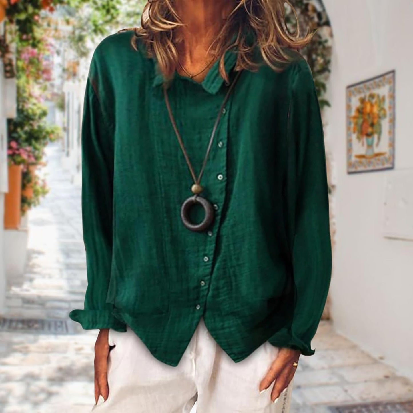 Gymrex Linen Button Down Shirts for Women, Long Sleeve Lightweight Loose Fit Blouse Dressy Casual Trendy Fashion Tops