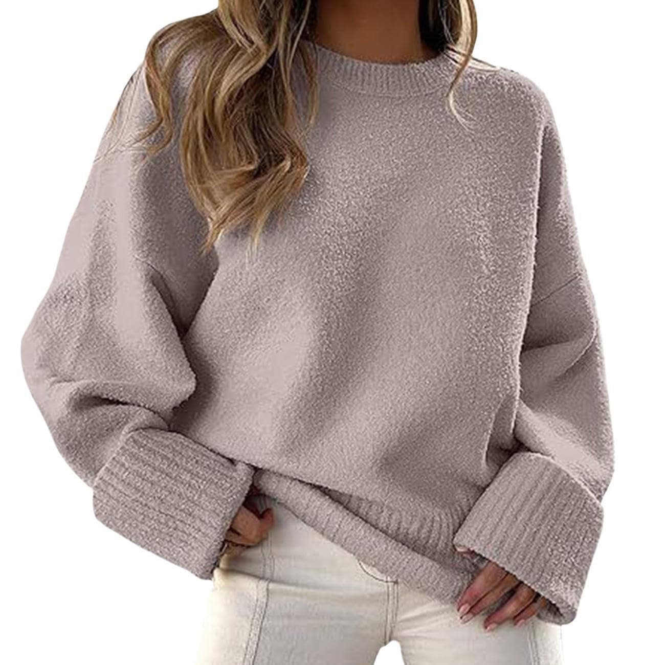 GYMTANK Sweater for Women 2025 Fall Winter Solid Crew Neck Long Sleeve Casual Loose Pullover Oversize Chunky Sweater