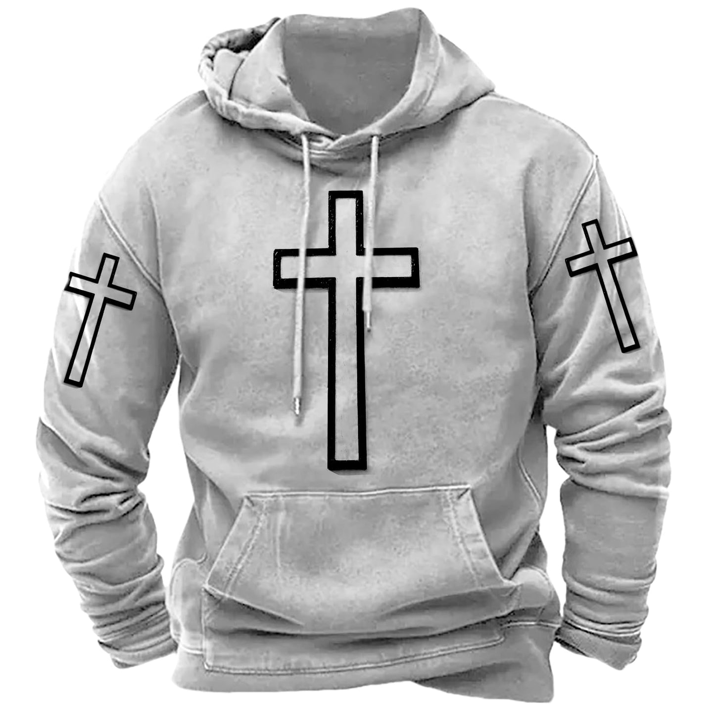 JiffPom Men's Christian Hoodies Pullover Retro Jesus Print Hooded Sweatshirts Casual Long Sleeve Drawstring Faith Hoodies