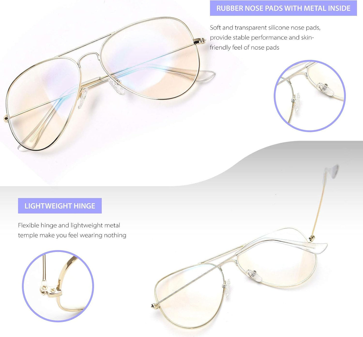 Embryform Clear Lens Glasses Metal Frame Blue Light Blocking Eyeglasses for Women Men Non-prescription