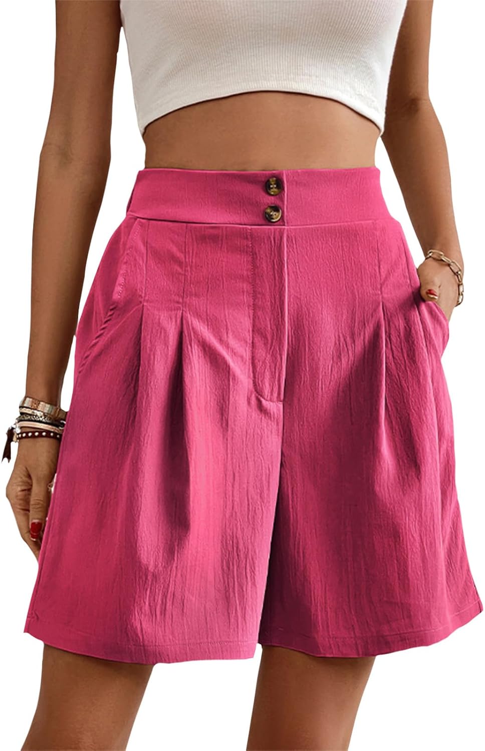 GYMTSL Bermuda Shorts for Women Summer Knee Length Wide Leg High Elastic Waisted Casual Loose Fit Cargo Shorts with Pockets