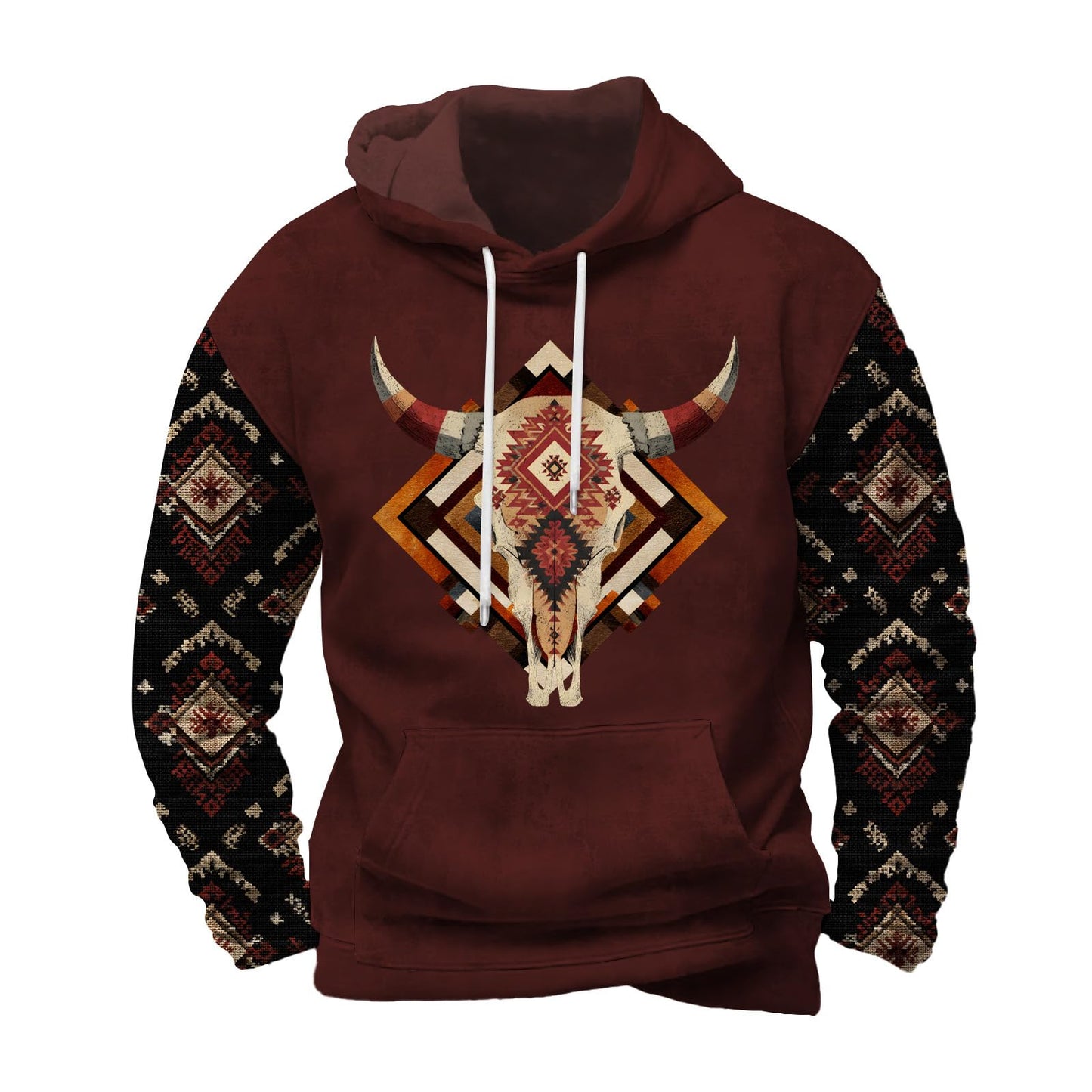 Befox Mens Sweatshirts,Aztec Hoodie Western Vintage Fall Long Sleeve Hooded Tops Tribal Graphic Pullover With Pockets