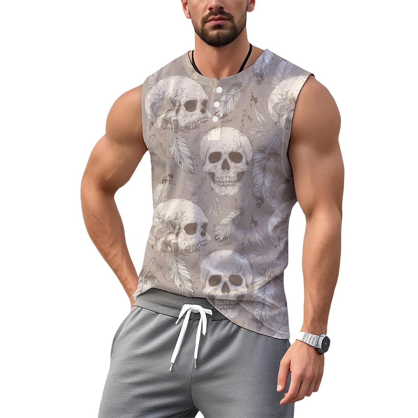 NAVARCH Mens Tank Tops for Workout Skull Print Casual Sleeveless Muscle Shirts Crewneck Loose Fit Basic Beach Top
