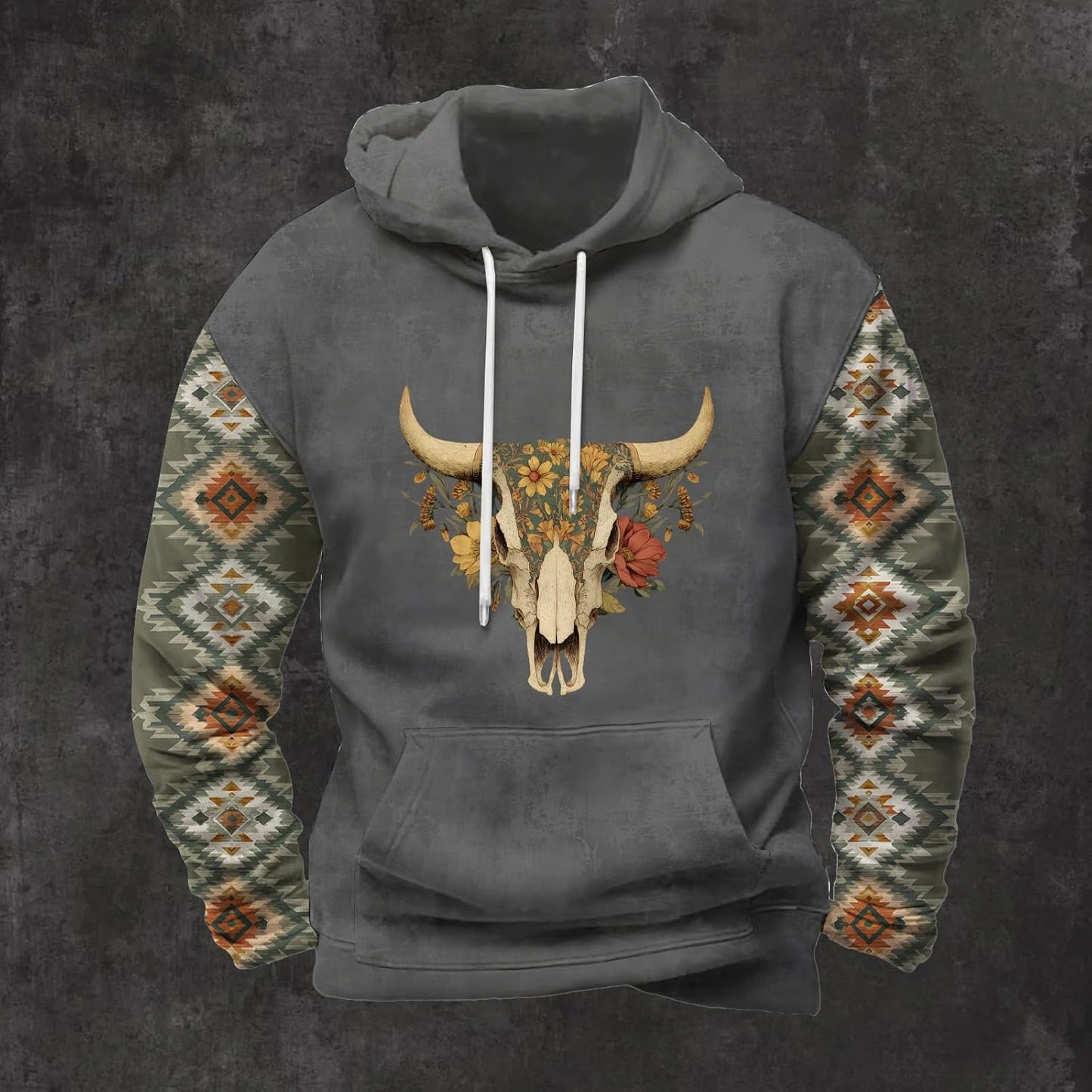 FONDBERYL Mens Aztec Hoodies Western Cowboy Hooded Sweatshirt Vintage Graphic Print Fashion Pullover Tops with Pocket