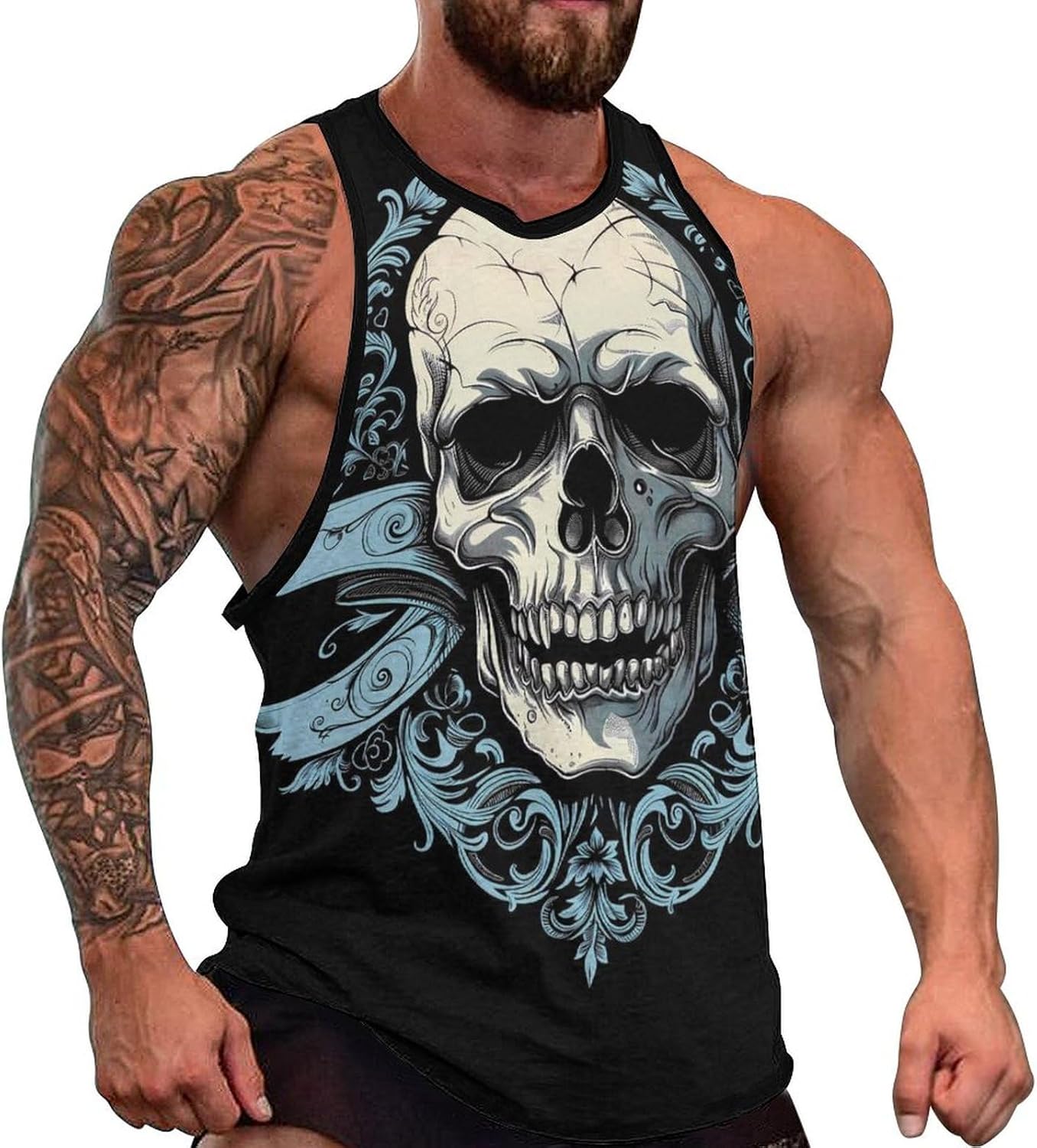 NAVARCH Mens US Flag Tank Tops Skull Graphic Print Sleeveless Crew Neck Western Shirts for Men Fashion Vest
