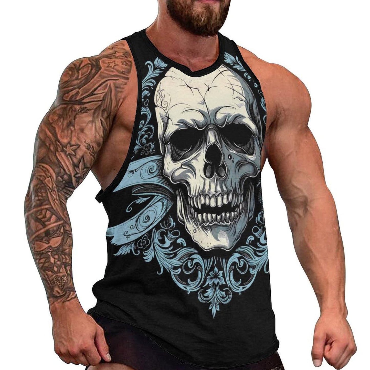 NAVARCH Mens US Flag Tank Tops Skull Graphic Print Sleeveless Crew Neck Western Shirts for Men Fashion Vest