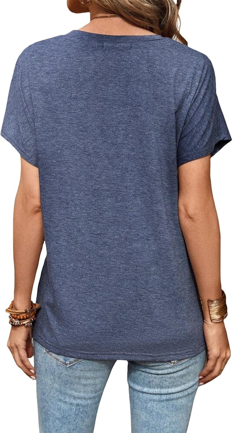 NAILONG Short Sleeve Henley Shirt for Women, Loose Fit V Neck Button Front Casual Lightweight Summer Tops 2026 Basic Tee
